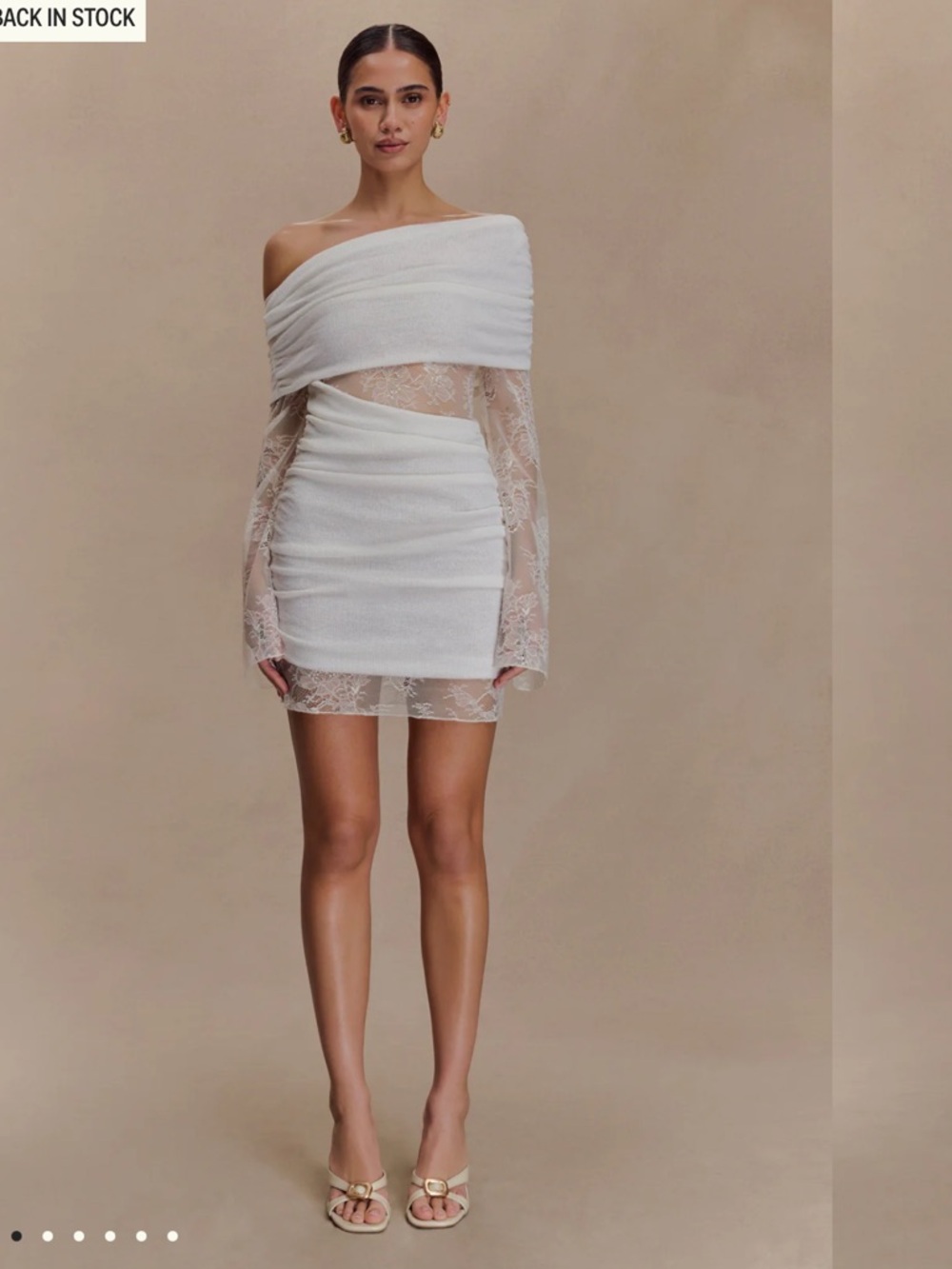Meshki Luxie Off-Shoulder White Lace Mini Dress
